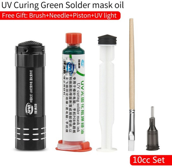 그린 오일 UV 경화 솔더 마스크 페인트 부식 아킹 방지 BGA PCB 재작업 수리 도구 소프트 브러시 USB LED, 05 10cc oil UV light, 1개