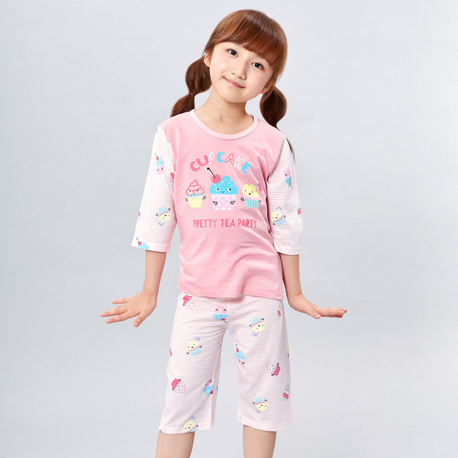 키즈라인 아동용 컵케익파티 7부 자카드 실내복 상하세트