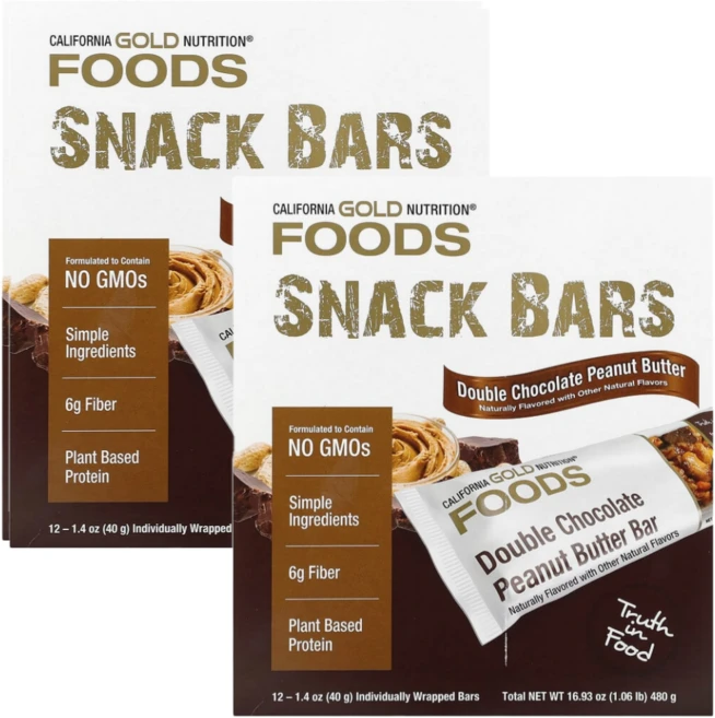 California Gold Nutrition 더블 초콜릿 땅콩 버터맛 바 Double Chocolate Peanut Butter Flavor Bars 40g*12개입 2팩, 40g - 쿠팡