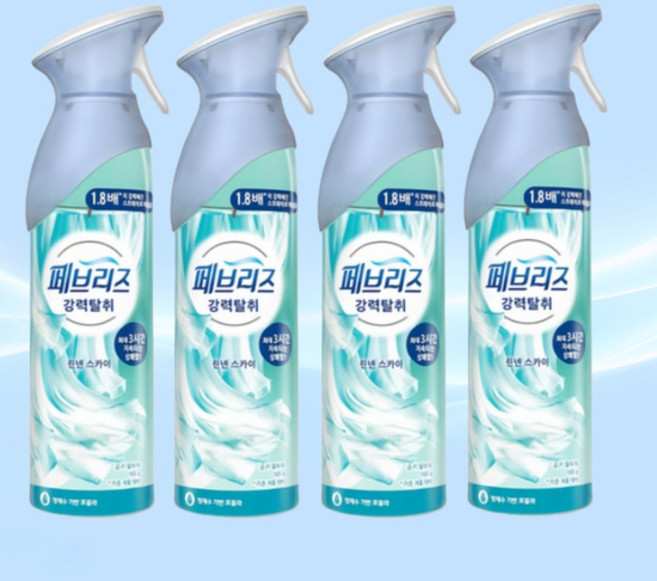 페브리즈 실내 차량 공기 탈취제 에어 강력 탈취 린넨 스카이, 165g, 4개