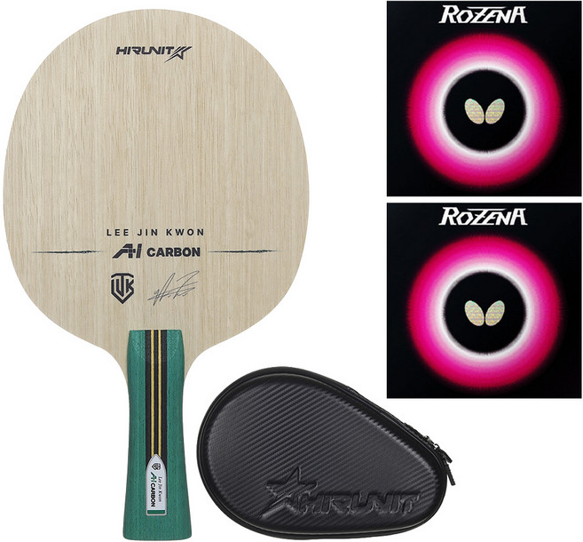 [인기/추천상품] 하이러닛 탁구라켓 이진권 AI카본 + 버터플라이 로제나 러버 부착세트 + 고급 하드케이스 포함 그립선택ST/FL, FL (부채꼴형), 1개