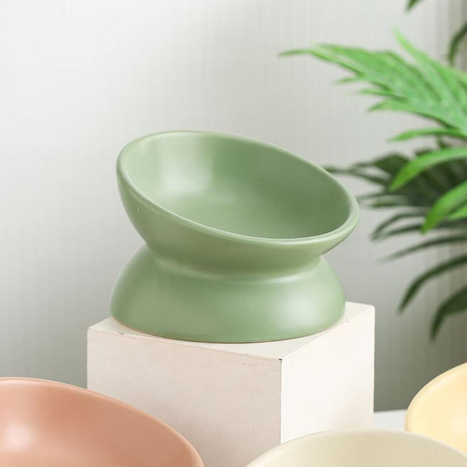陶瓷斜口貓碗 寵物護頸碗 150ml 抹茶綠, 斜口貓碗-抹茶綠, 1個