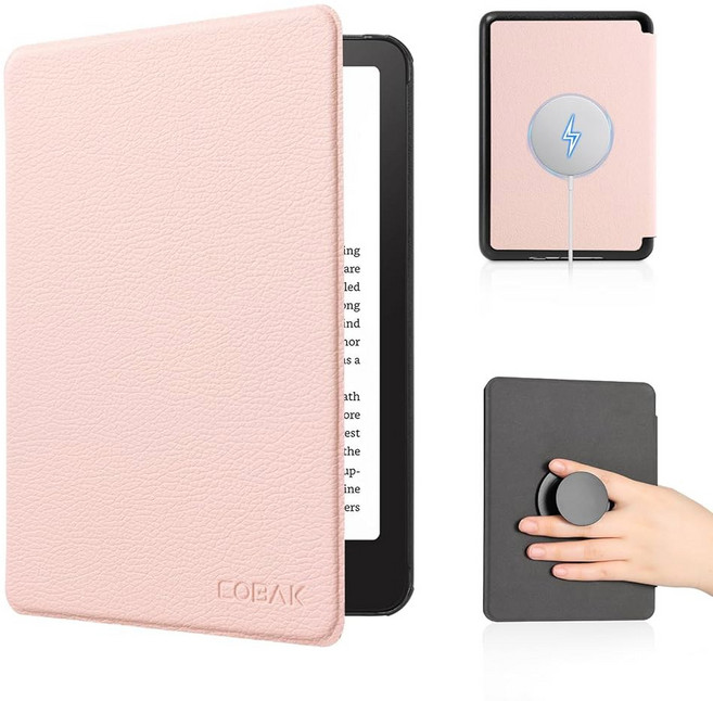 2024년 및 2022년 신제품 6인치 킨들용 코박 케이스(11세대) - PU 가죽 스마트 커버 자동 슬립 앤 웨이크 킨들 베이직용 프리미엄 보호 케이스, Mag Ring Pink