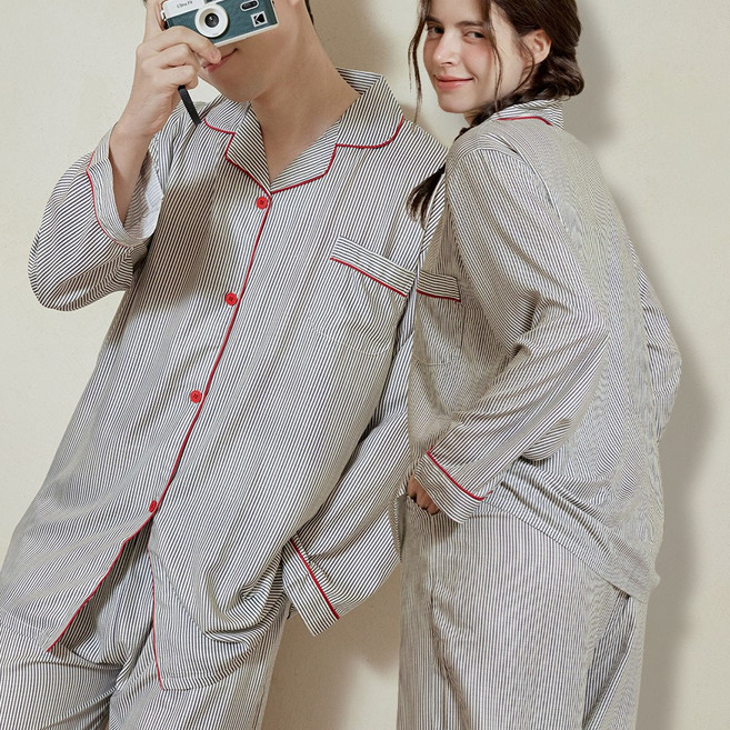 MUGIO 클래식 스트라이프 남성 여성 잠옷 세트