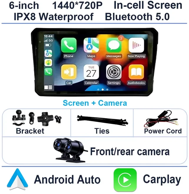 6인치 화면 1440x720P 바이크 오토바이 네비게이션 GPS 무선 카플레이 안드로이드 자동 모터 DVR TPMS 옵션, 03 Scr-Camera-TPMS-GPS