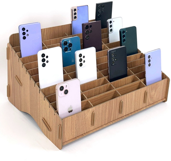 올지 우드 핸드폰보관함 휴대폰 보관함 수거함 정리 수납 학원 학교 회사, 48칸, 브라운, 1개