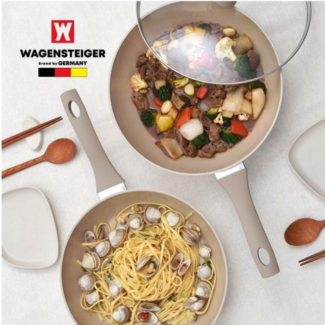 바겐슈타이거 세라믹 후라이팬 3종세트 (후라이팬28cm 궁중팬28cm 유리뚜껑) 인덕션 7중코팅, 1개, 28후라이팬 28웍팬 유리두껑, 아이보리