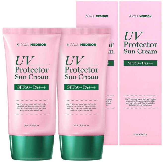 폴메디슨 UV 프로텍터 저자극 데일리 분홍 선크림 SPF50+ PA+++, 70ml, 2개