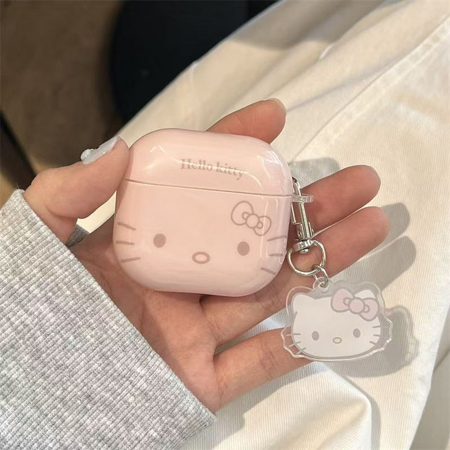 키티 핑크 에어팟 케이스 귀여운 캐릭터 케이스+키링 세트, 1개, airpods 1/2