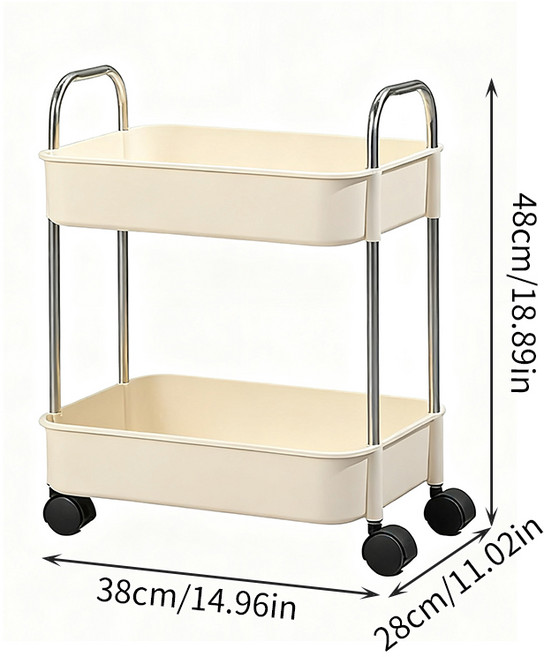 코코데모 다용도 스텐 PP 트롤리, 아이보리, 2단