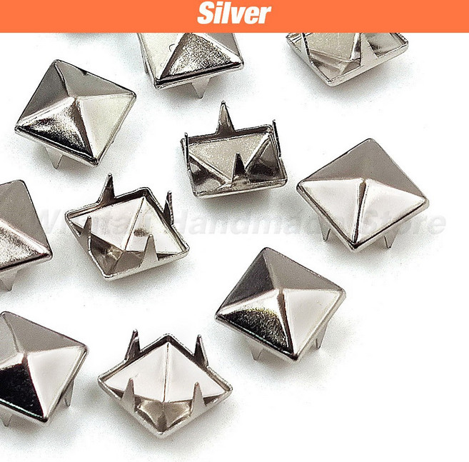금속 스파이크 리벳 스퀘어 스터드 펑크 록 가죽 공예 의류 신발 가방 팔찌용 100 개 6mm 7mm 8mm 9mm 10mm 12mm, Square Silver
