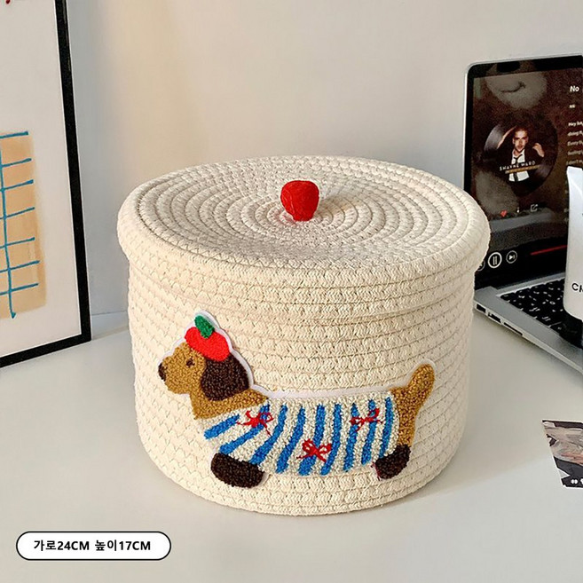 대용량 커버 먼지 수납통 가정용 귀여운 강아지 잡화 수납함, 1개, 화이트 24*17 스몰