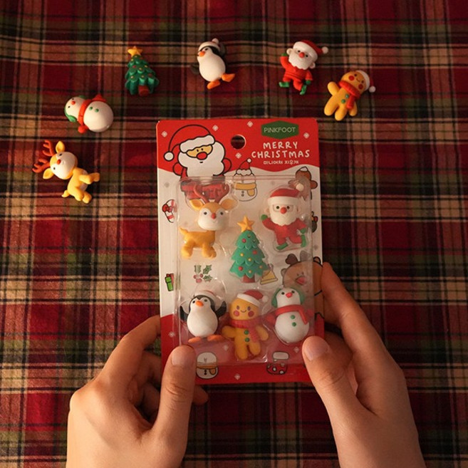 크리스마스 미니어쳐 지우개 세트 (6개입) 어린이집 유치원 선물 단체 학원 학교, 상세페이지 참조, 상세페이지 참조