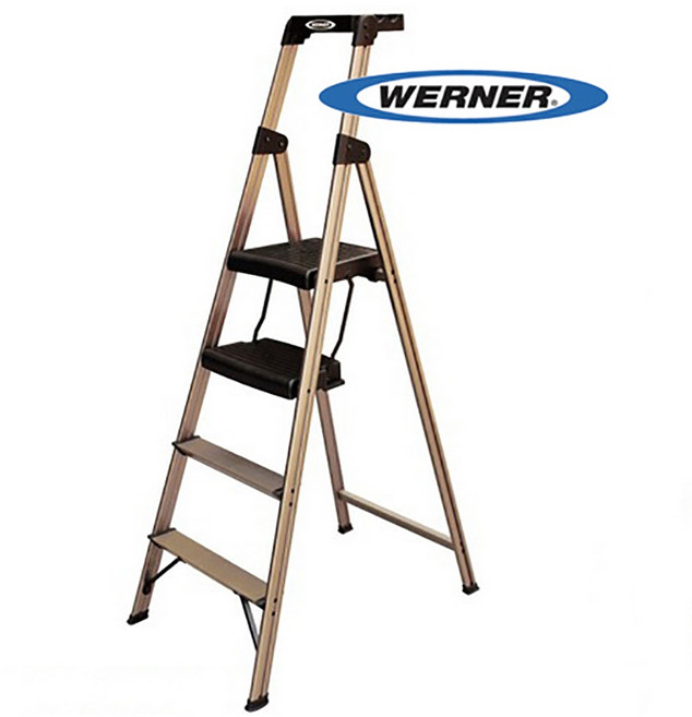 WERNER 美國穩耐安全鋁梯-234T-3AS優雅金大平台家用梯, 1個