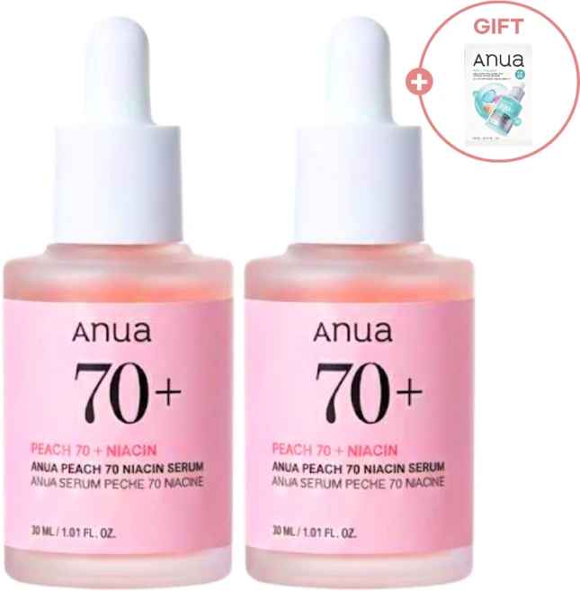 아누아 복숭아 나이아신아마이드 톤업 세럼1+1 기획세트 / 히알루론산 세럼 마스크 1매 추가증정, 2개, 30ml - 쿠팡