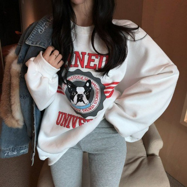 빈티지 프렌치불독 라운드넥 긴팔 프린팅 맨투맨