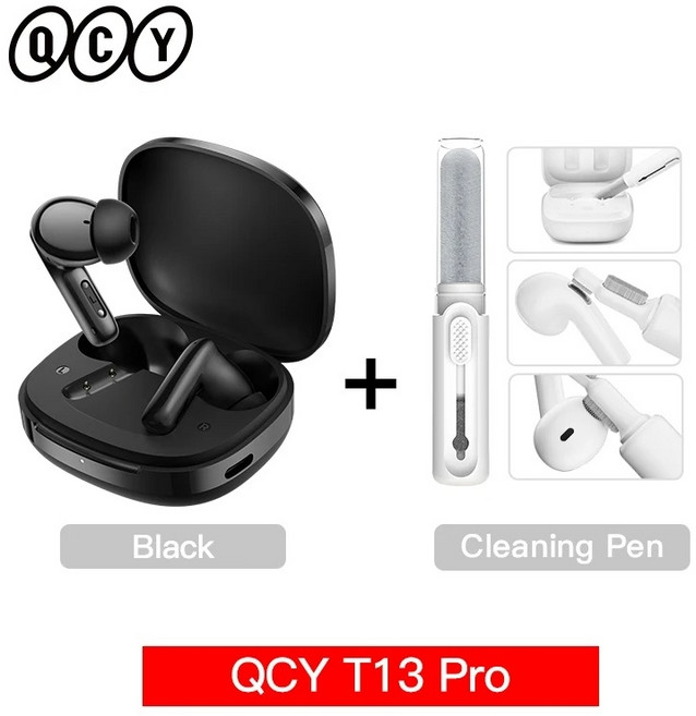 QCY T13 Pro 무선 이어폰 블루투스 ANC 노이즈캔슬링, 검정 클리어펜