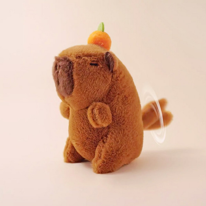 이지유 꼬리 흔드는 카피바라 키링 귀여운 꼬리콥터 동물 인형 가방 열쇠고리 선물, 1개, 감귤+다크 브라운