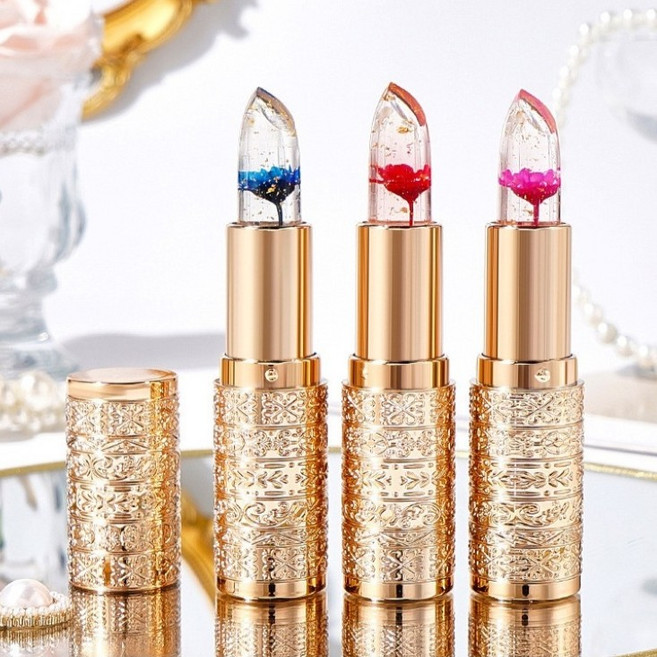 XROland 투명 플라워 금박 변색 립스틱 묻어나지 않는 퍼펙트 보습 방수 립스틱 3종, 2호, 3.8g, 1개