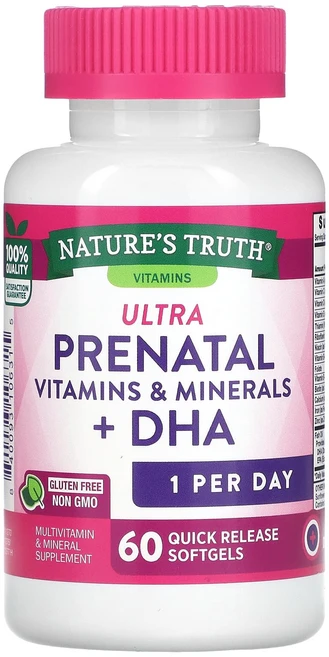 Nature's Truth 울트라 프리네이틀 비타민 & 미네랄 + DHA 빠른 방출 소프트젤 60정, NaturesTruth울트라프리네이틀비타민미네랄DHA빠, 1개 - 쿠팡