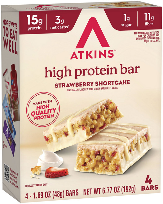 ATKINS 高蛋白棒 草莓脆餅 4入, 1個, 192g