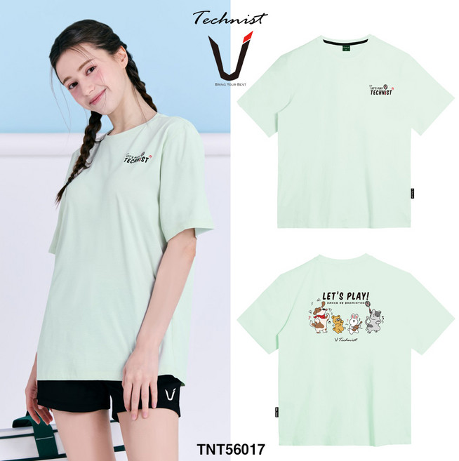테크니스트 티셔츠 배드민턴 반팔 상의 코튼라이크 오버핏 페일 민트 TNT56017 남녀공용