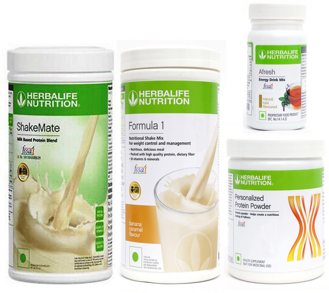 허벌라이프 뉴트리션 체중 감량 콤보 팩 - 포뮬라 1 바나나 카라멜 500g 퍼스널라이즈드 단백질 파우더 200g 어프레쉬 툴시 50g 쉐이크메이트 500g, 4개입, 1개