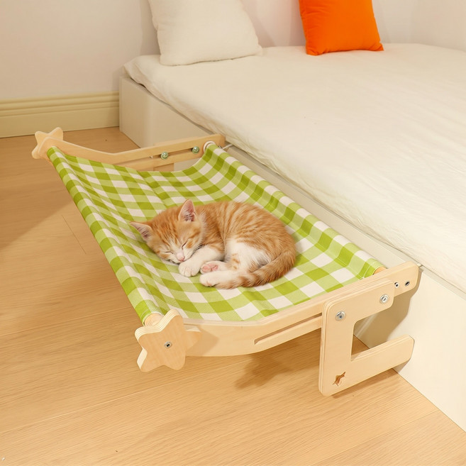 PAKCHOICE 고양이 든든한 침대 창틀 창문해먹, 그린 체크, 1개