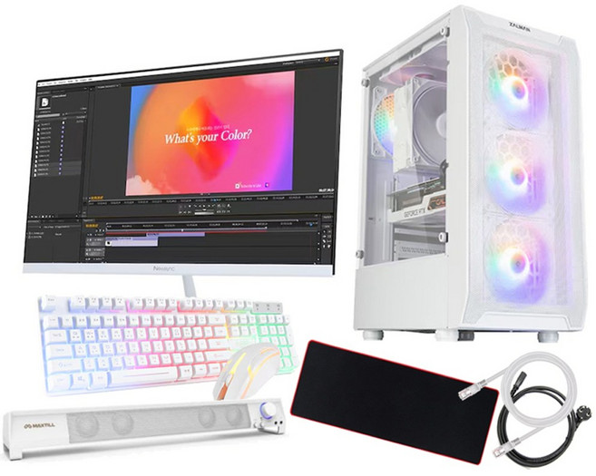 사무용 게임용 컴퓨터 풀세트 화이트 감성 롤 발로란트 게이밍 조립PC, 사무용 01-1)24인치/4150/8G 세트, WIN11 Home, 250GB, 8GB