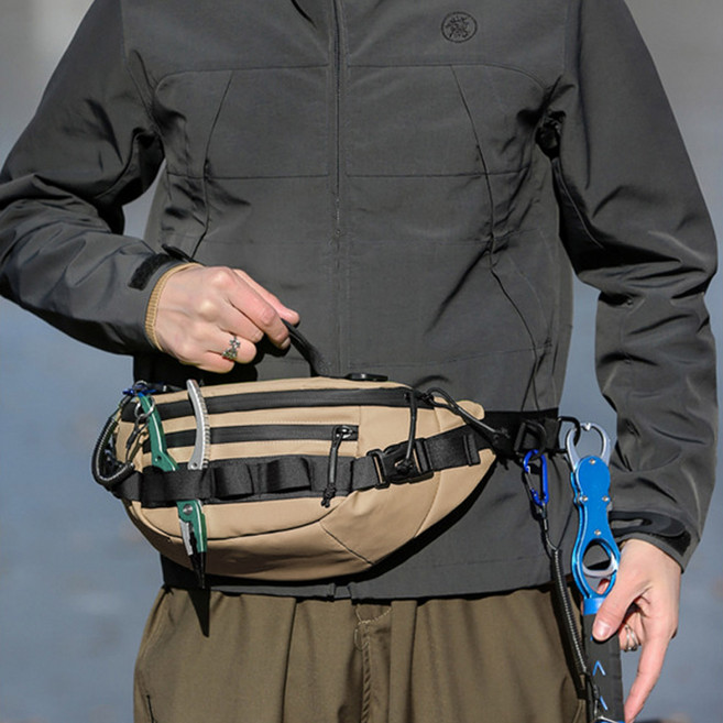 블레오 루어 낚시 힙색 슬링백 보조가방, 카키, 1개