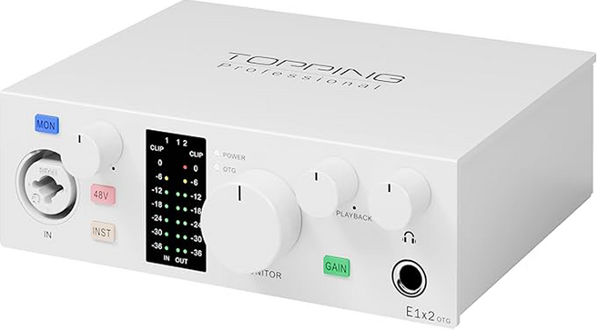[작곡가의 미디가게] TOPPING 토핑 USB 오디오인터페이스 홈레코딩 오인페 보컬 녹음, 1개, 화이트, E1x2 OTG