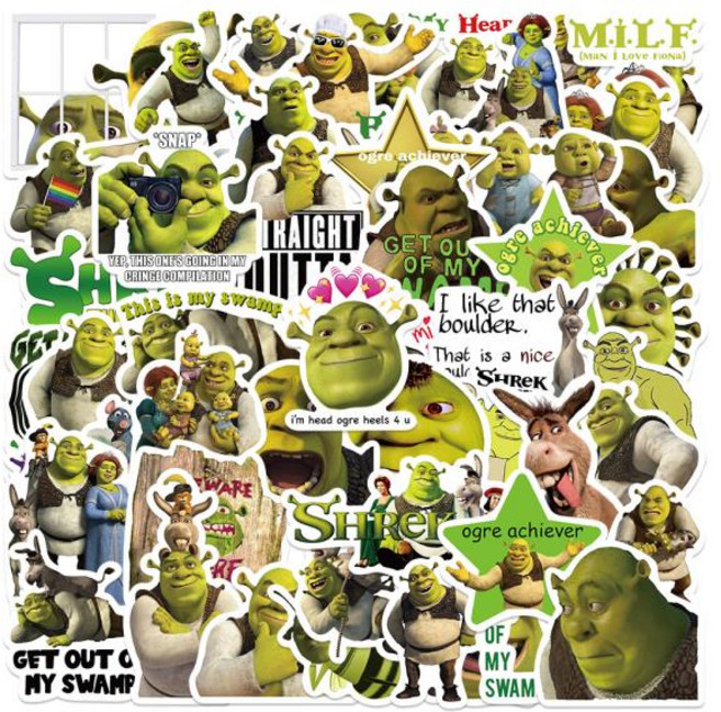 다꾸 귀여운만화 슈렉 그래피티 스티커 DIY 여행 노트북 기타 방수 데칼 52 개, 한개옵션1, 01 52PCS