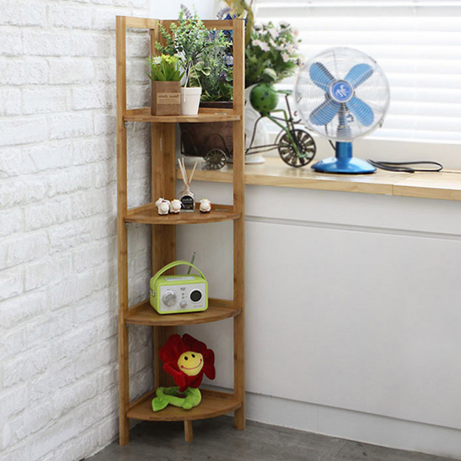 리빙위즈 앵글 4단 수납 선반 코너장, 원목미색