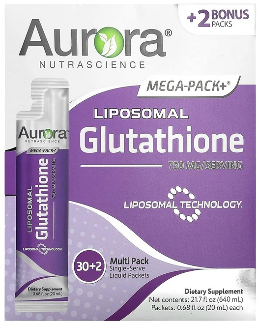 Aurora Nutrascience Mega-Pack+ 리포소말 글루타치온 750mg 32팩 각 20ml 0.68fl oz, 1개 - 쿠팡