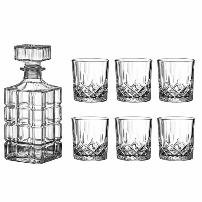 크리스탈 커팅 유리 양주 위스키 디캔터 750ml+220ml 잔 6p, 1개, 750ml