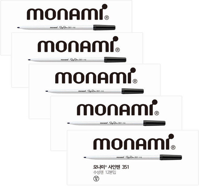 모나미 351 사인펜 12개입 5개, Black(흑색), 1세트