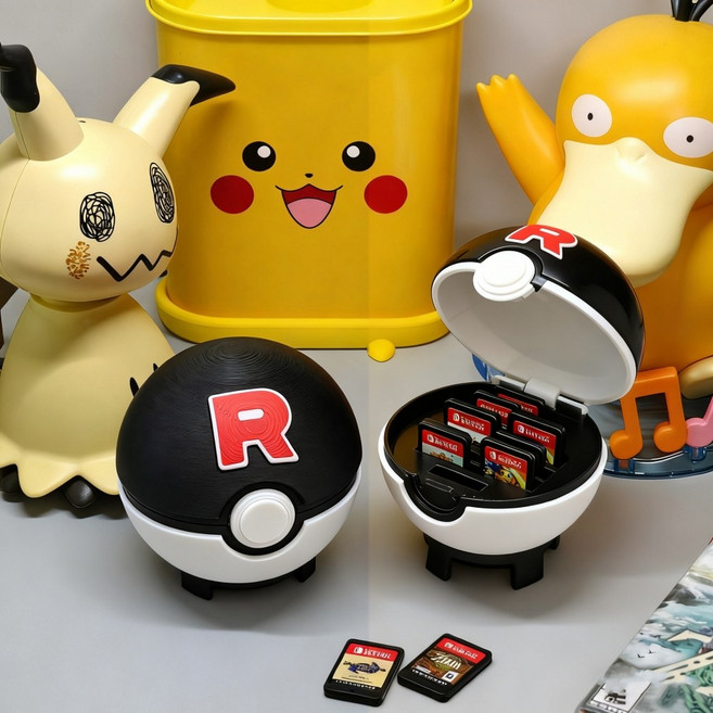 닌텐도스위치 칩 카트리지 보관함 케이스 팀 로켓 포켓몬 몬스터볼, 1개, 블랙, 팀로켓