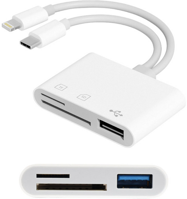 DTAudio聆翔 雙線讀卡機 Lightning/Type-C 雙接口, 1個, USB 雙線讀卡機, 白, CARD-02