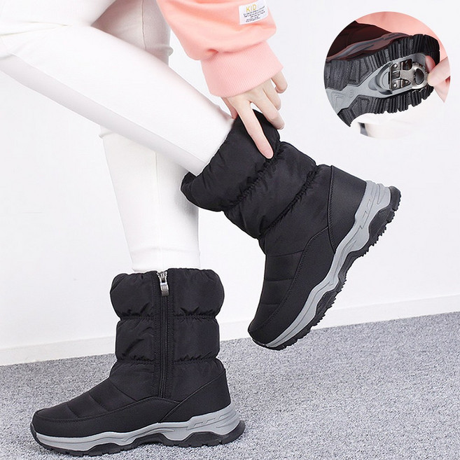 슈즈팩토리 겨울 보아털 앵클 패딩 아이젠 미끄럼방지 여성부츠