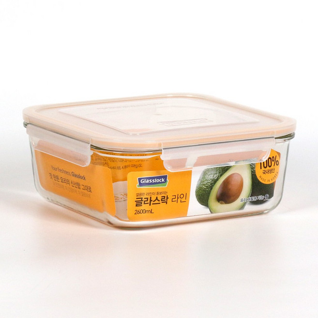 글라스락 정사각 2600ml 유리 밀폐용기 김치통 반찬통 MCSB-260, 1개