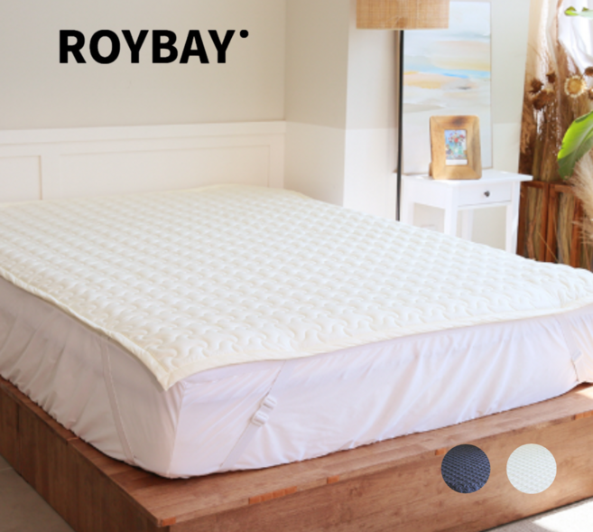 로이베이 국내제조 화학물질 없는 순면 밴드조절 침대 패드, 아이보리