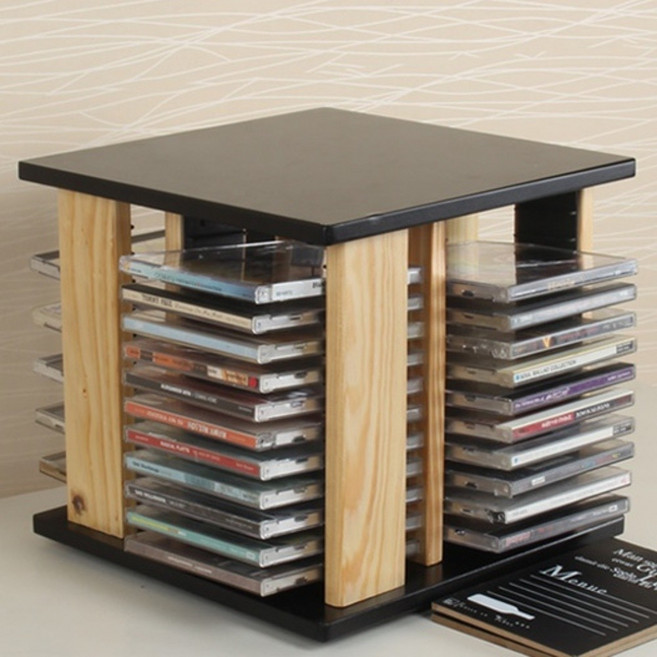 회전식 우드 CD DVD 정리함 보관함 수납 선반 거치대 CD랙, CD/DVD 수납장