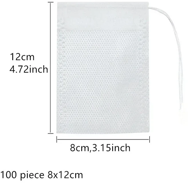 호환 일회용 드로스트링 티 필터 백 느슨한 차용 빈 필터 코튼 백 100 개, [05] 8X12cm, 없음