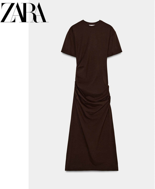 ZARA 자라 2026 봄여름 여성 반팔 라운드넥 셔링 조거 롱 원피스 3253317 700