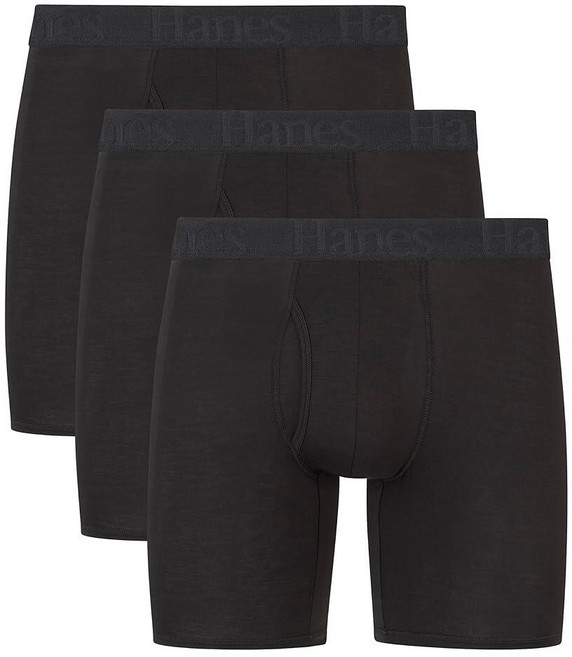 Hanes Ultimate 남성용 오리지널 복서 브리프 & 트렁크 비스코스 속옷의 매우 부드러운 대나무 3팩 레귤러 레그 - 블랙 - 3팩 XXL