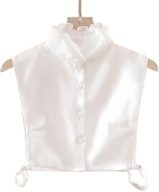 Makone 여성 프렌치 페이크카라 패션 차이나넥 프릴트리밍 셔츠넥 심플 이너용 코디 예쁜 엘레강스 반신셔츠