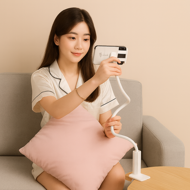 아우리온 강력고정 각도조절 침대시청 자바라 스마트폰 테블릿 거치대, 1개, 화이트, JB-80