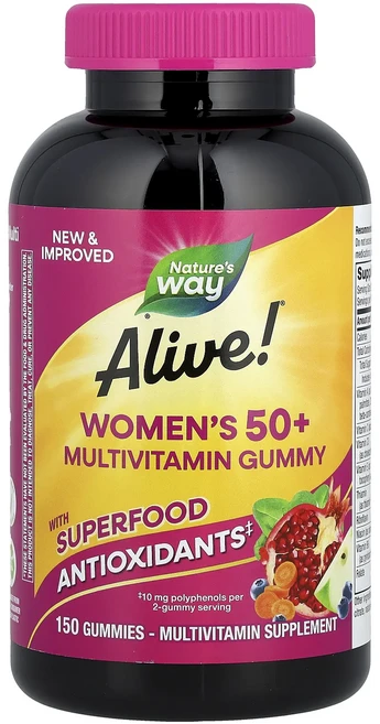 단백질 비타민 철분 마그내슘 칼슘 Nature's Way Alive!® 50세 이상 여성용 종합비타민 구미젤리 혼합 베리 맛 구미젤리 150개 고루고루섭취해주세요, NaturesWayAlive50세이상여성용종합비타민구미, 1개 - 쿠팡