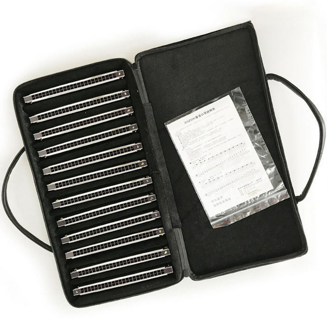 SUZUKI 스즈키 하모니카 24홀 12조 세트 W-24 WINNER-24, 1개, silver