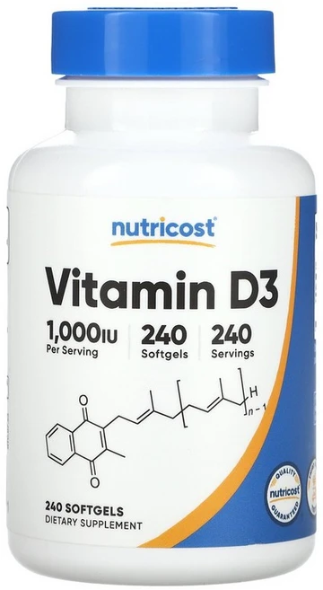 뉴트리코스트 Nutricost 비타민D3 1 000IU 소프트젤 240정121658원산지:기타, 240정, 1개 - 쿠팡